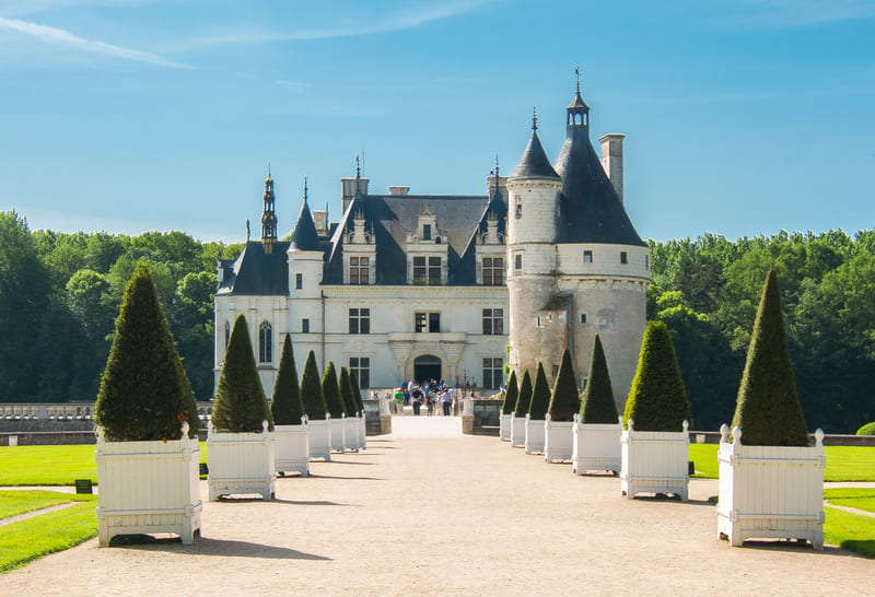 schloesser der loire - Allee vor dem Château Chenonceau im Loiretal